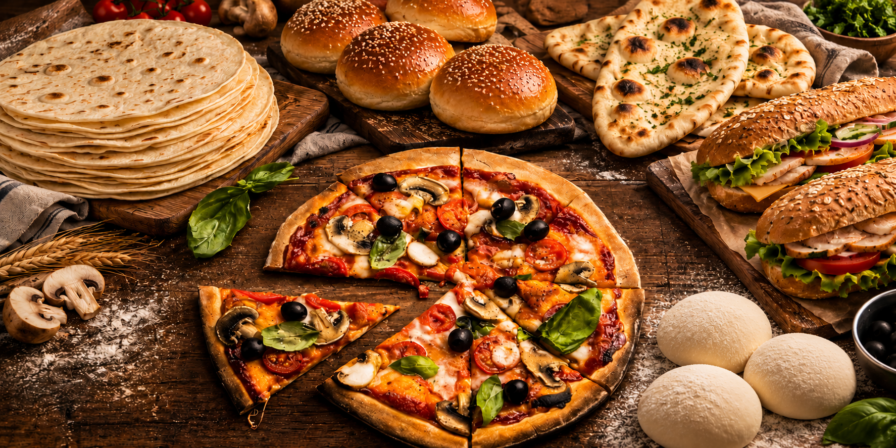 Drum-Less Divider Rounder applications including pizza, tortillas, buns, naan and subs